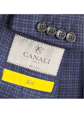 Canali 1934 Kei Sport Coat Mens 50C 40S Navy Blue Black Plaid Silk Wool Blazer